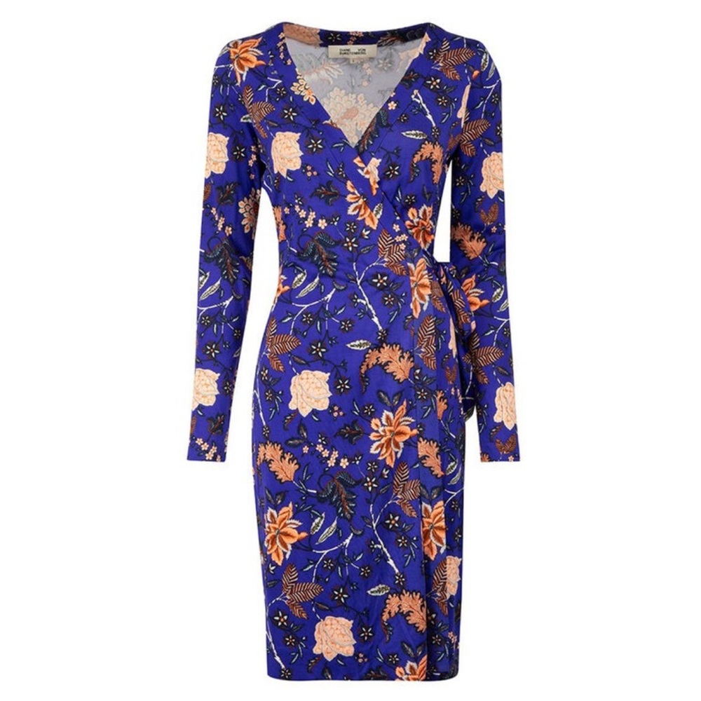 DIANE von FURSTENBERG DVF Blue Purple Floral Print Julian Silk Wrap Dress Sz 4 - Picture 13 of 14